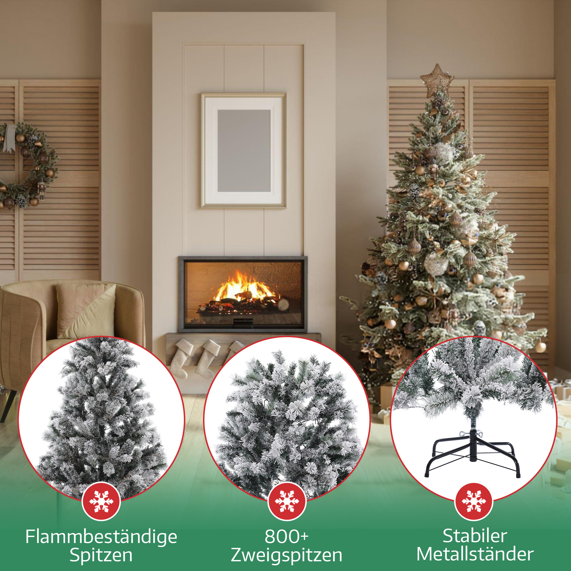 Meisterhome 210 cm Realistischer Weihnachtsbaum Tannenbaum Knstlich mit  Schnee & Frost  Schnellaufbau Klappsystem Entflammbarer Christbaum - 2180  Enden  Inklusive Standfu | Home - Meisterhome