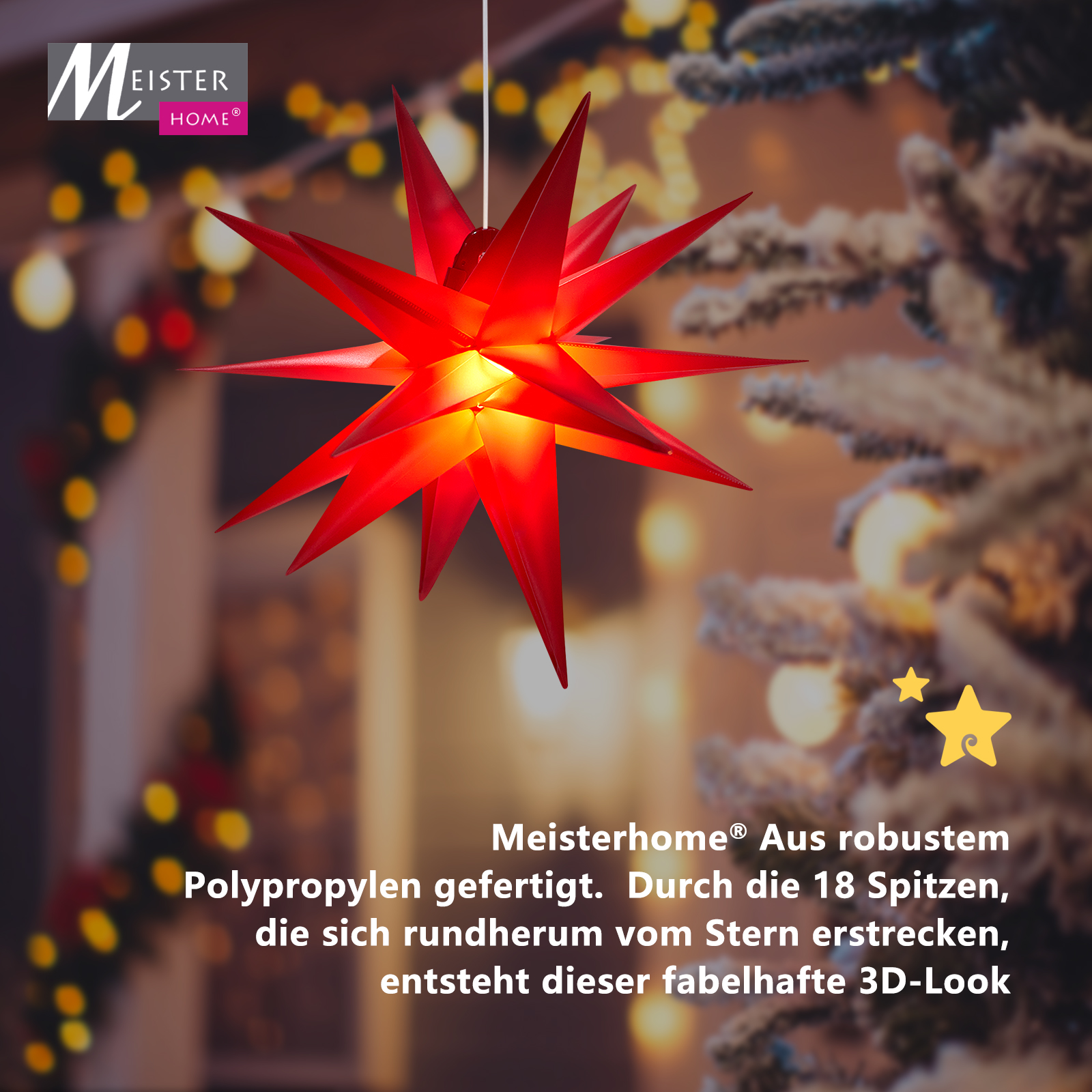 Meisterhome ® Led Weihnachtsstern, Adventsstern, Stern, Weihnachtsdeko für  Außen, Kunststoff 55cm Mit LED Lampe 3.6W | Home - Meisterhome
