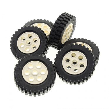 Lego 8 x Light Grey Spoked Wheels with Black Tyres 4 Axle Bricks 24 x 14mm