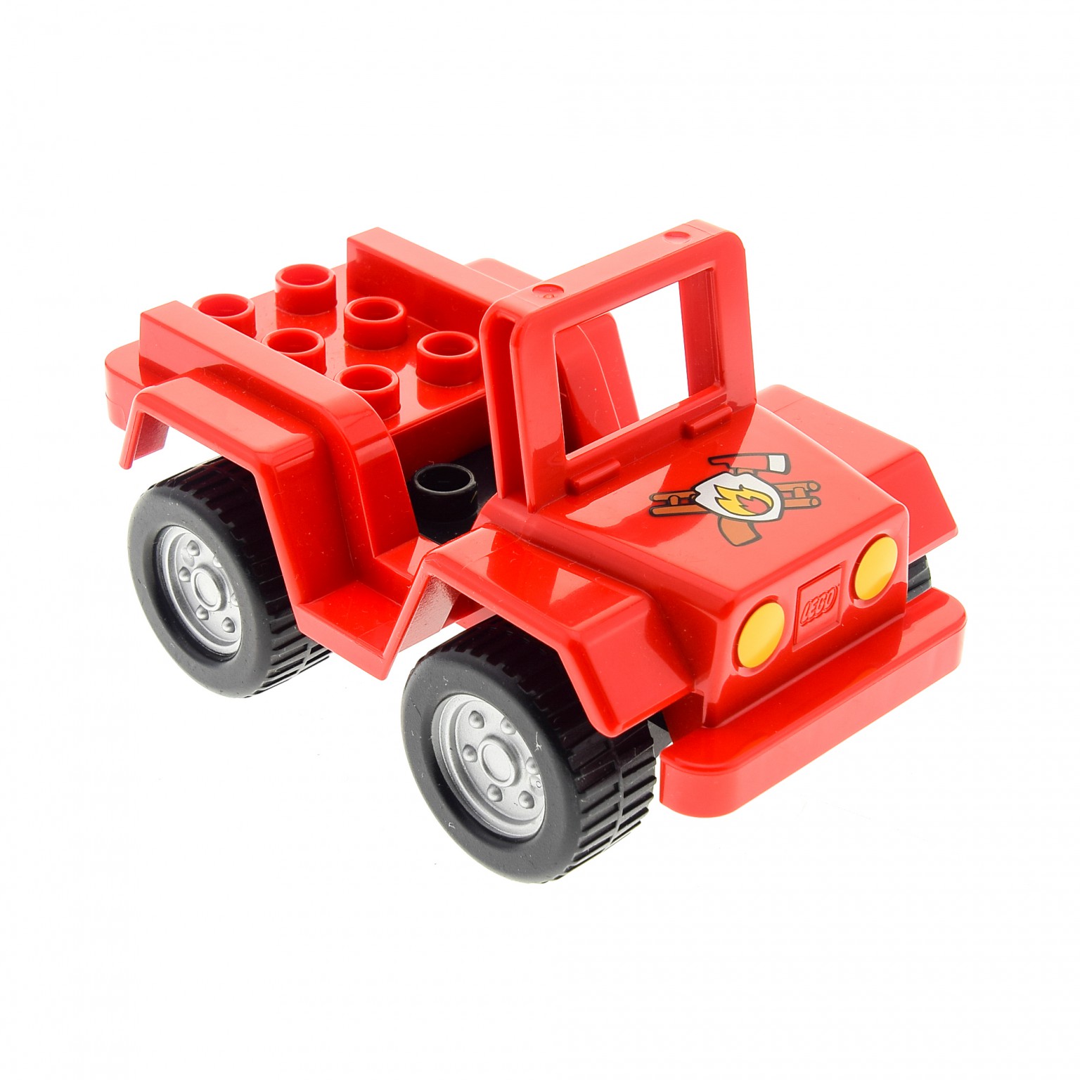 1 X Lego Duplo Fahrzeug Auto Quad Rot Schwarz Mit Fire Logo Typ Ii