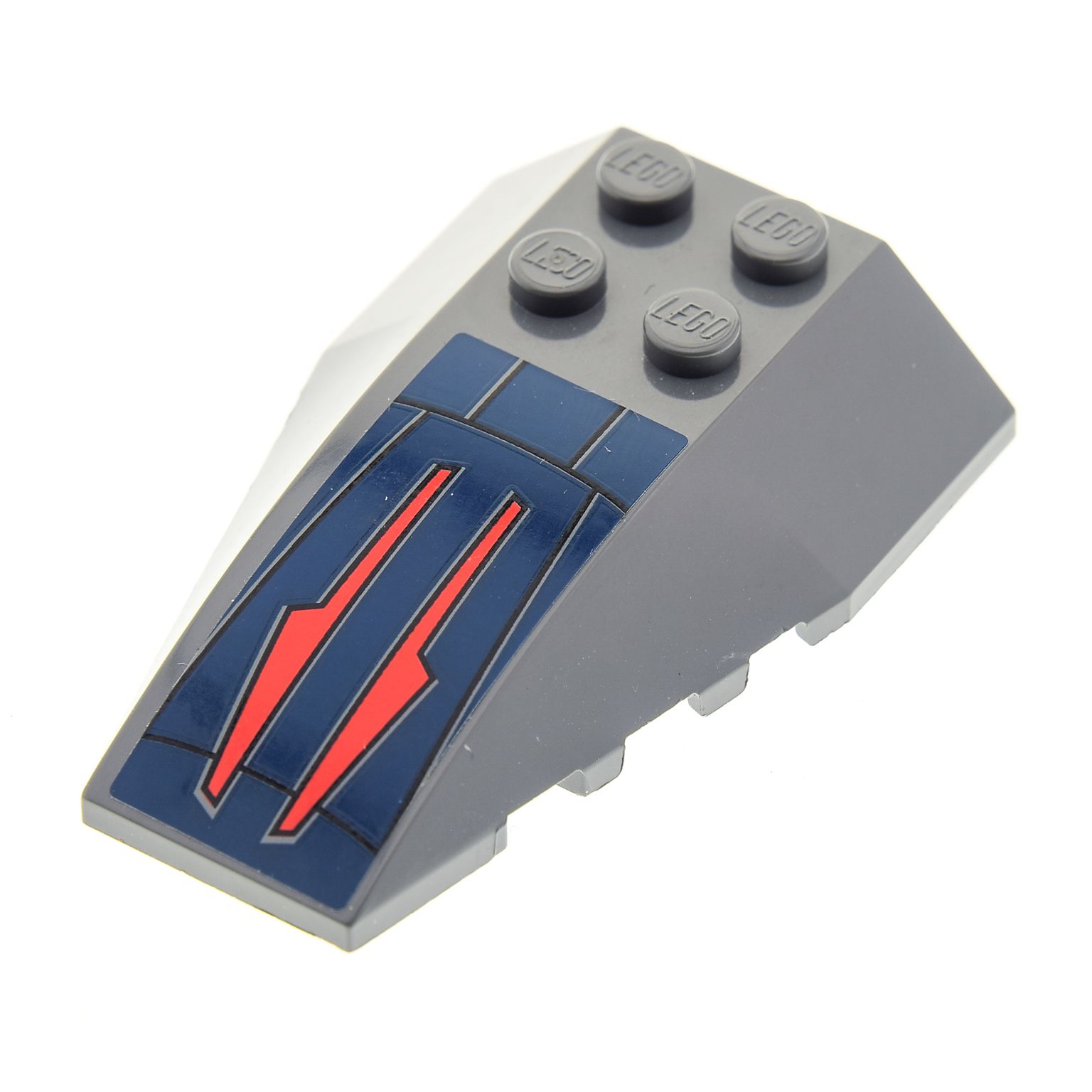 1 X Lego Brick Dark Bluish Gray Wedge 6 X 4 Triple Curved With Red