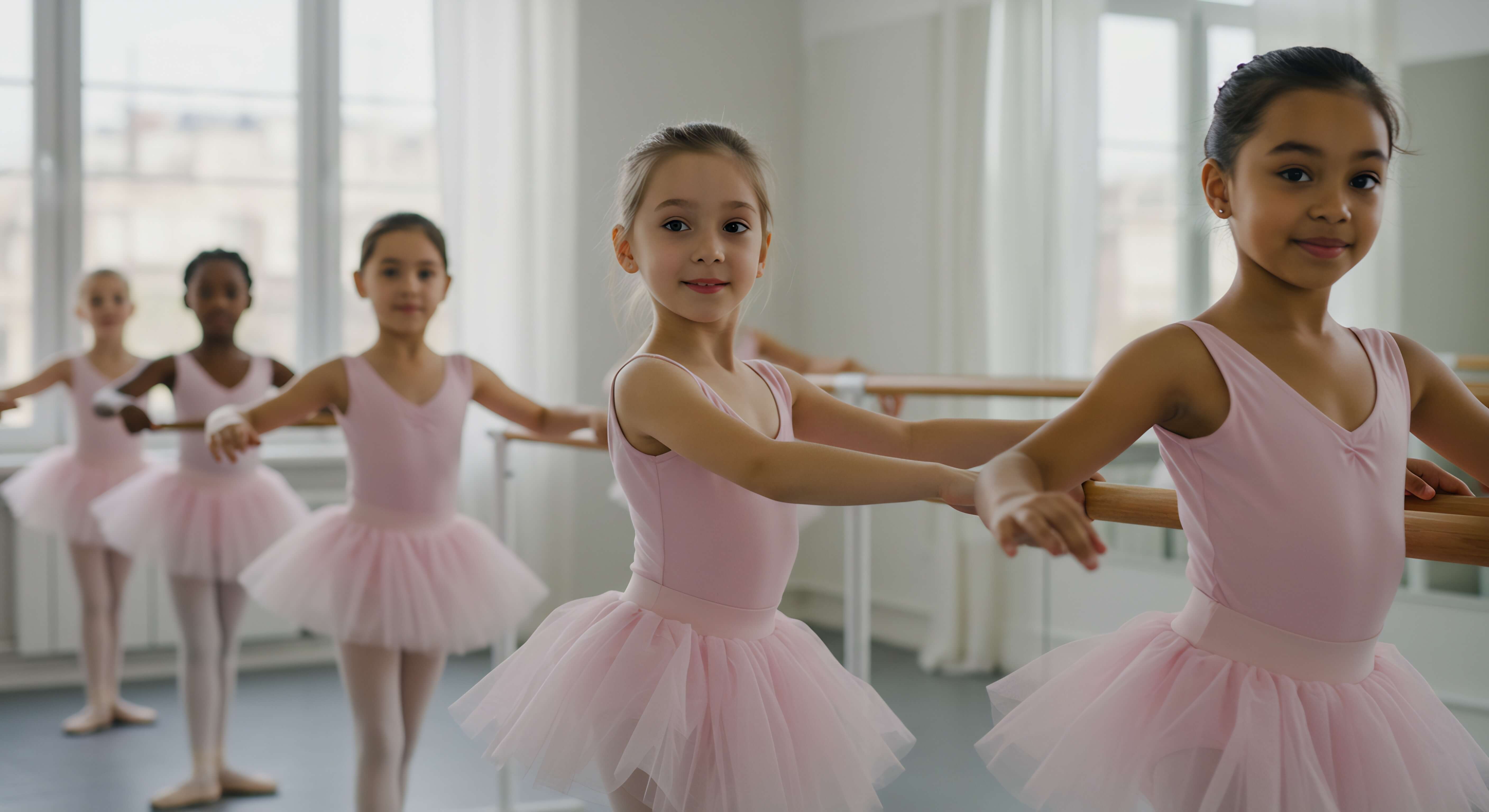 Kinder tanzen gemeinsam im Ballettworkshop im Studio