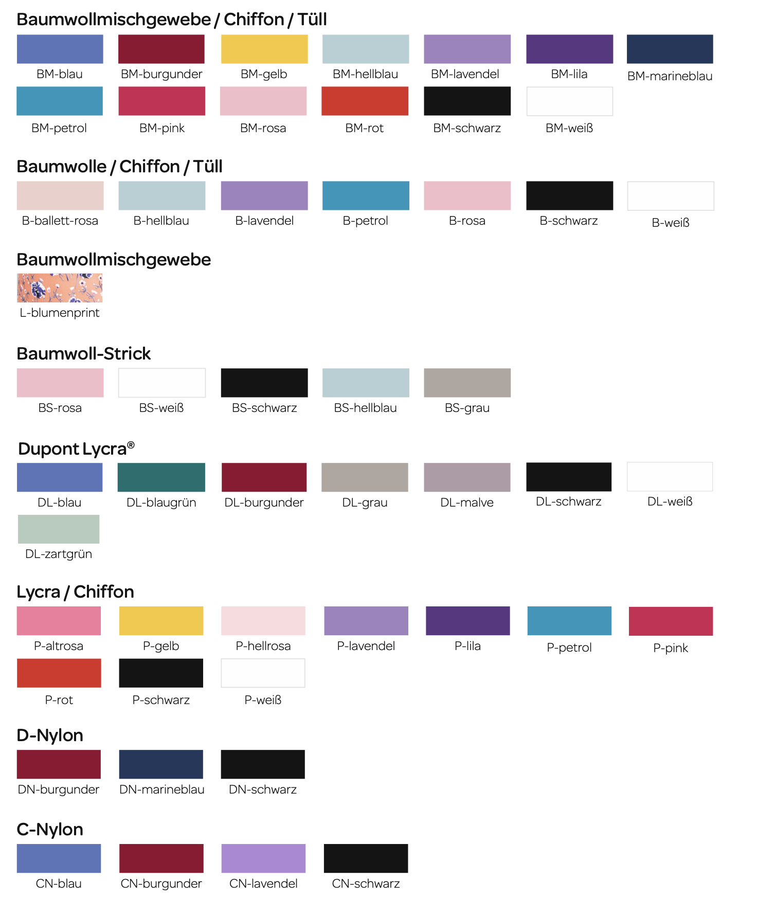 Materialien und Farben Übersicht