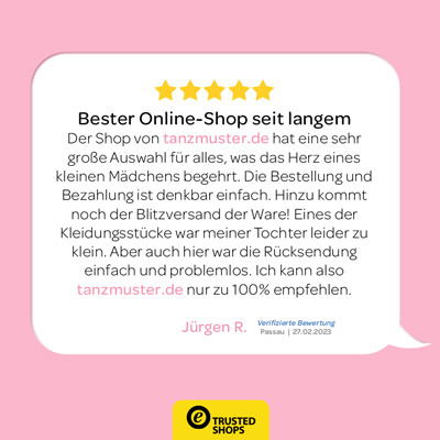 Kundenmeinung: Bester Online-Shop für Kindertanzkleidung bei tanzmuster