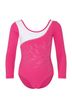 Langarm-Turnanzug für Gymnastik in Pink und Weiß mit feinen Strass-Applikationen, Frontansicht