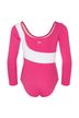 Rückansicht eines Langarm-Turnanzugs für Gymnastik in Pink und Weiß