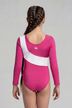 Rückansicht eines Langarm-Turnanzugs für Gymnastik in Pink und Weiß