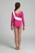 Rückansicht eines Langarm-Turnanzugs für Gymnastik in Pink und Weiß