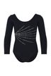 Langarm-Turnanzug für Gymnastik in schwarz mit feinen Strass-Applikationen, Frontansicht