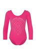 Langarm-Turnanzug für Gymnastik in Pink mit geometrischem Strass-Muster, Frontansicht