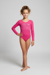 Langarm-Turnanzug für Gymnastik in Pink mit geometrischem Strass-Muster, Frontansicht