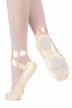 Satin ballet slippers "Sandy" with satin ribbon, split leather sole, champagne 1