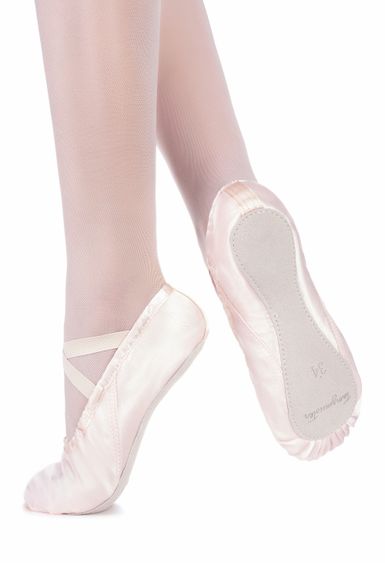 Satin ballet slippers "Nicky", full leather sole, pink