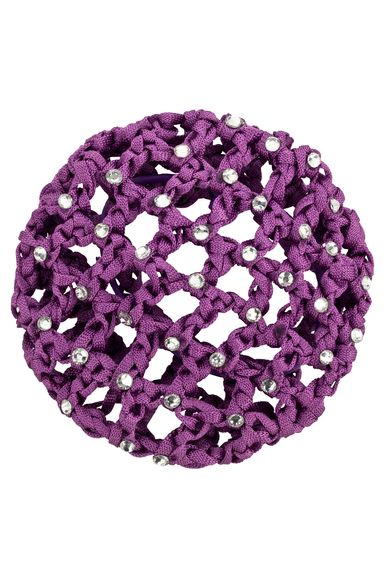 Ein lila Duttnetz mit Glitzersteinen.