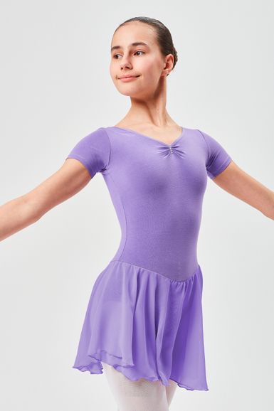 Short-sleeved ballet leotard "Betty" with chiffon skirt, lavender