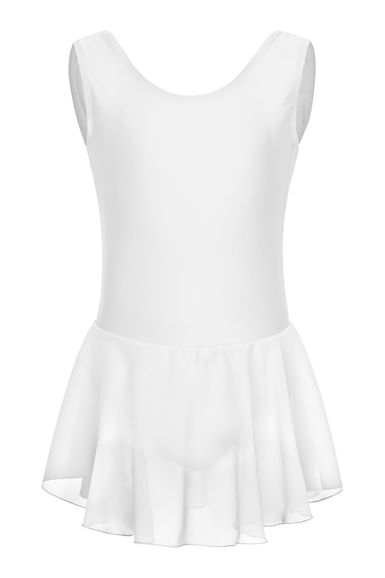 Weißer ärmelloser Ballettanzug mit angenähtem transparenten Rock