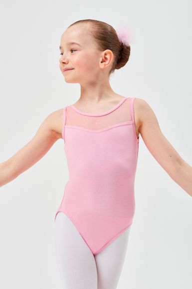 Ballettanzug "Emilia", breite Träger mit Netzeinsatz, rosa