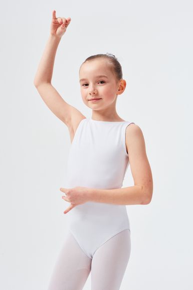 ballet leotard "Linda", sleeveless, low back, white