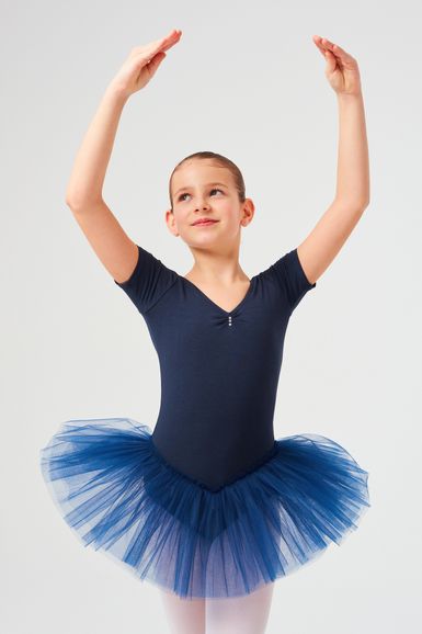 Short-sleeved Ballet tutu "Nele" with rhinestone appliqué, navy blue