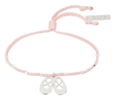 Rosa geflochtenes Armband mit silbernen Ballettschuh-Anhängern und verstellbarem Verschluss
