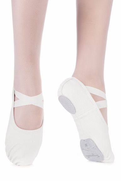 Person in weißen Ballettschuhen und rosa Strumpfhosen