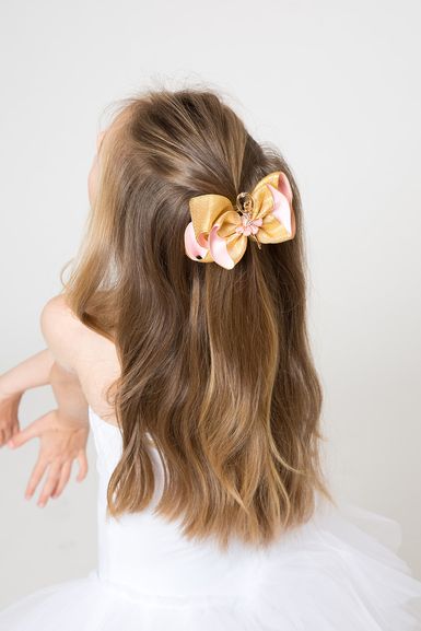 Hair clip with bow and ballerina, gold / pink