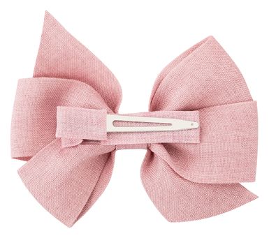 Rosa Haarschleife aus Stoff mit einem silbernen Metallclip auf der Rückseite