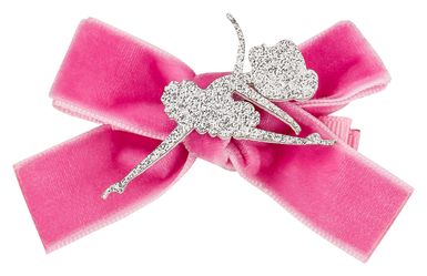 Hair clip with velvet bow and glitter ballerina, pink / silver