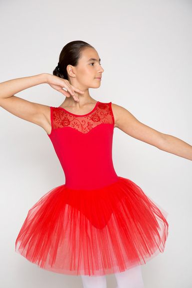 Ballet tutu "Lottie", wide straps with lace insert, red