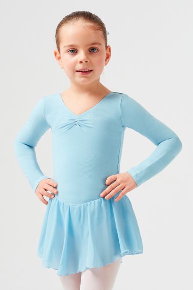 Long-sleeved ballet leotard "Anna" with chiffon skirt, light blue
