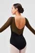 Ladies Long-sleeved ballet leotard Bianca with gold black mesh inserts 2