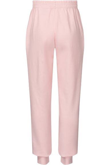 Rückansicht einer hellrosa Jogginghose mit elastischem Bund und Bündchen an den Knöcheln