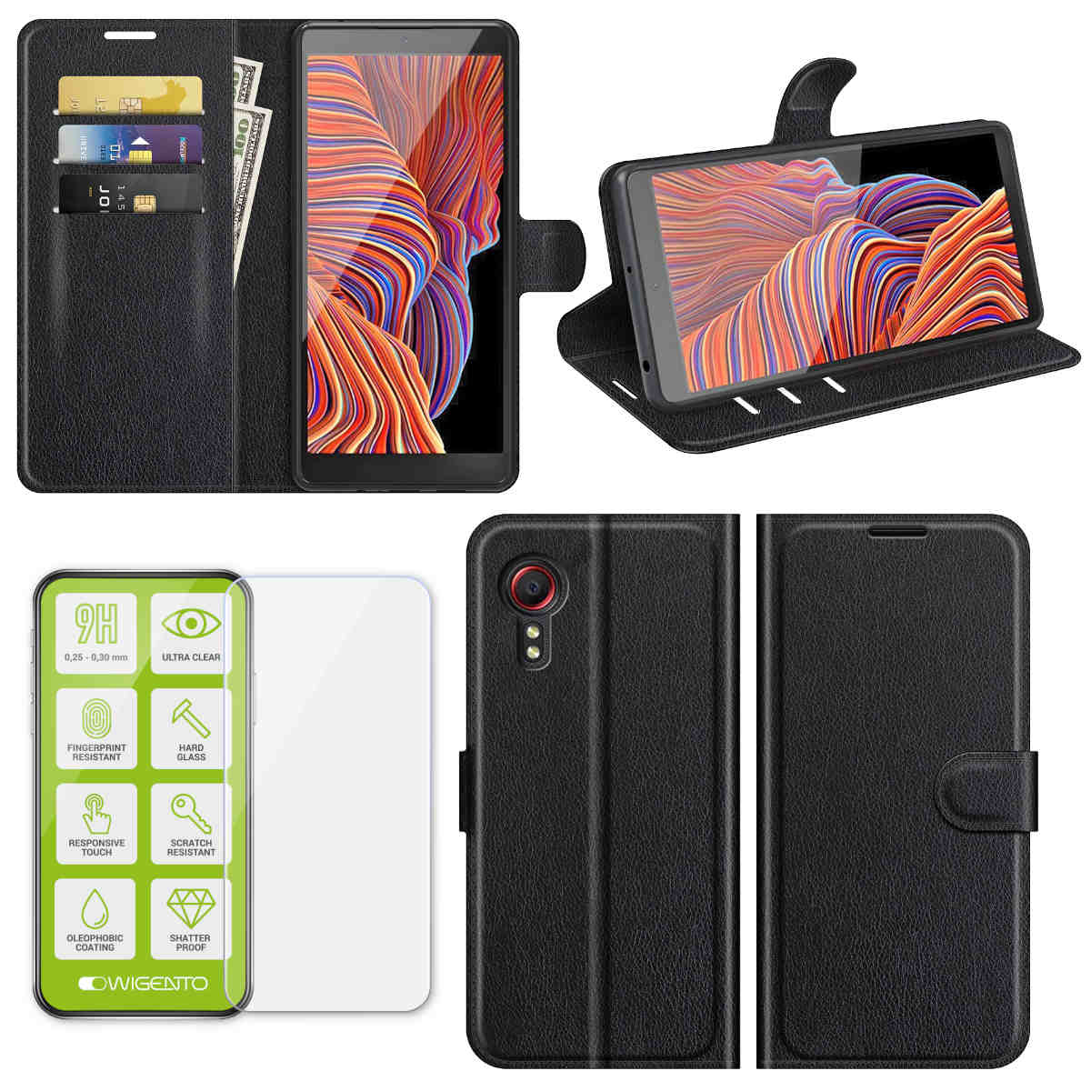 [Paket] Für Samsung Galaxy Xcover 5 Tasche Wallet Premium Schwarz