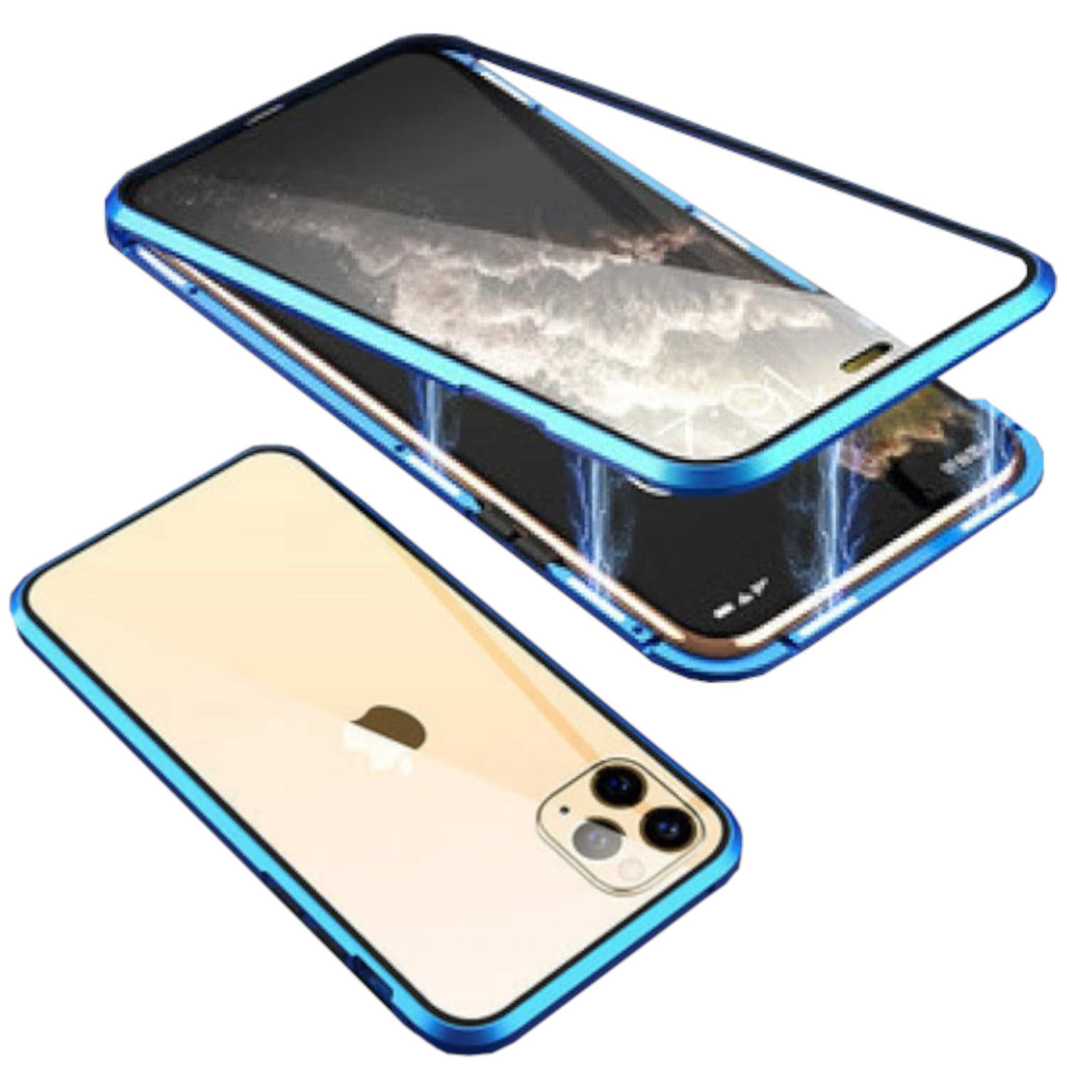 Für Apple iPhone 15 Beidseitiger 360 Grad Magnet Hülle Bumper Blau