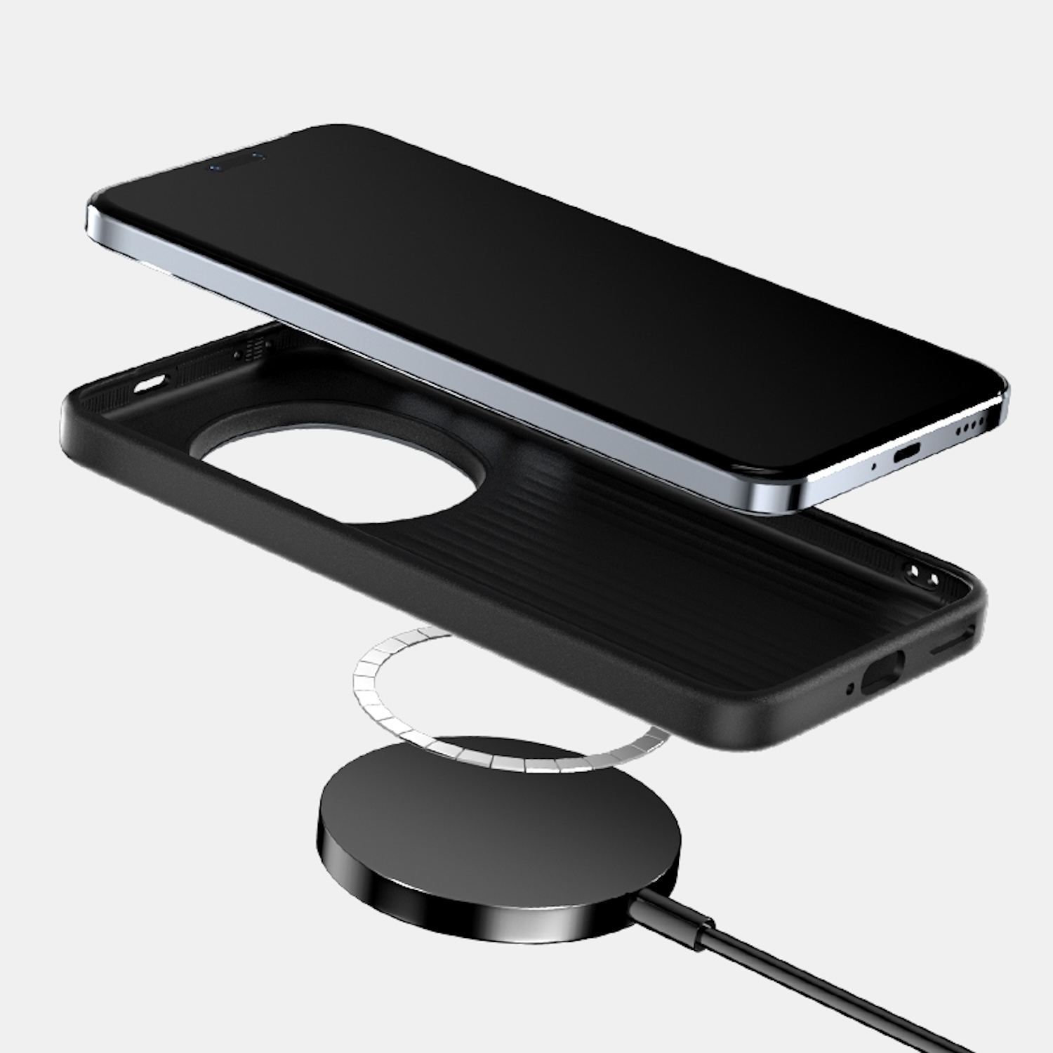 ILING Handyhülle Für Honor Magic 7 Pro 5G – Ultradünn, Mit Ringhalter, Mattschwarz | Stoßfest, Griffig