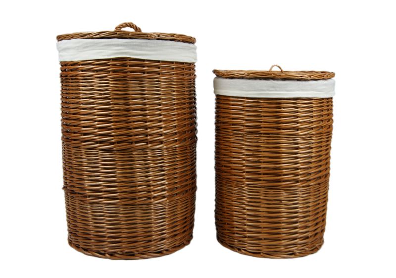 Weide-Wäschekorb rund mit Deckel Wäschesammler Kleider Wäschebox