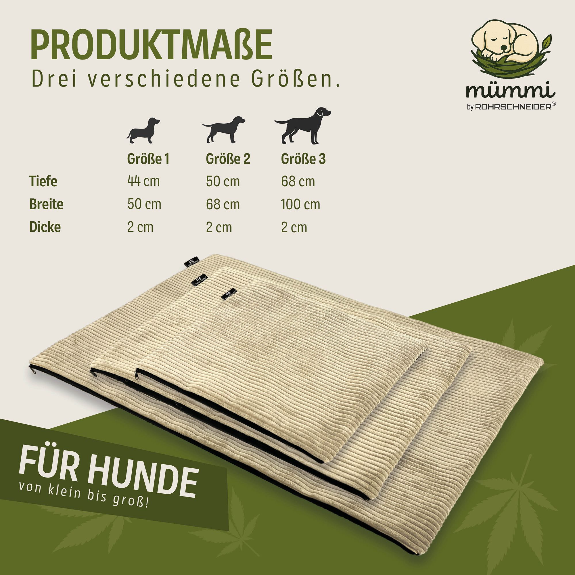 mmmi Hundebett HANF - geruchsbindend | Allergikerfreundlich | Hundekissen  Cord-Bezug waschbar bei 60 | Hundematte eckig rutschfest | Hundedecke  TOP-Qualitt, Hundematratze made in Germany | animal-design