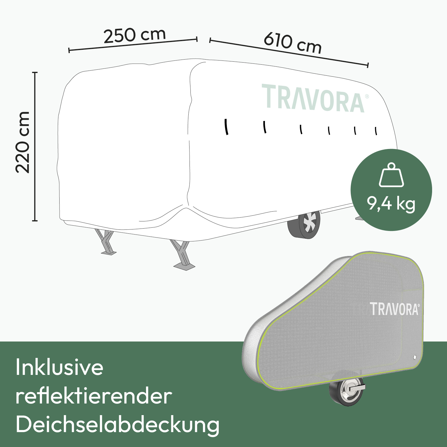 Schutzhülle für Wohnwagen 550 x 250 x 220 cm Abdeckplane