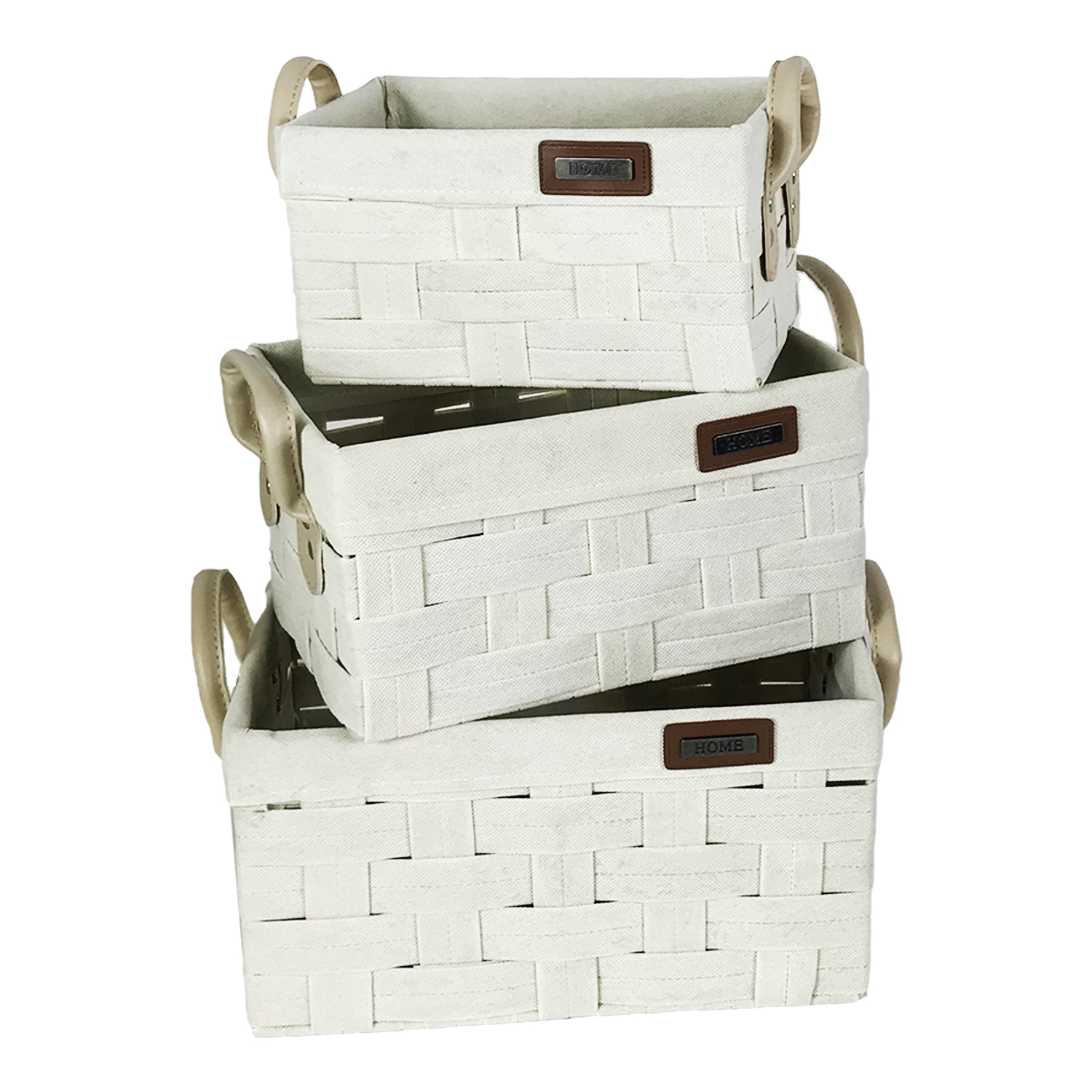 3er Set Stoffkisten Dekokiste Aufbewahrungsboxen mit Kunstledergriffen