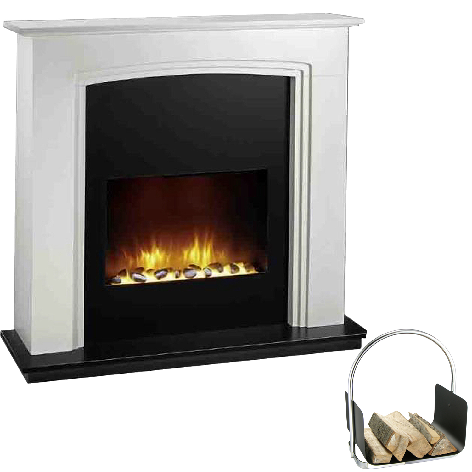 XXL Elektrischer LED Kamin 2000W Umrandung Gratis Kaminholzkorb