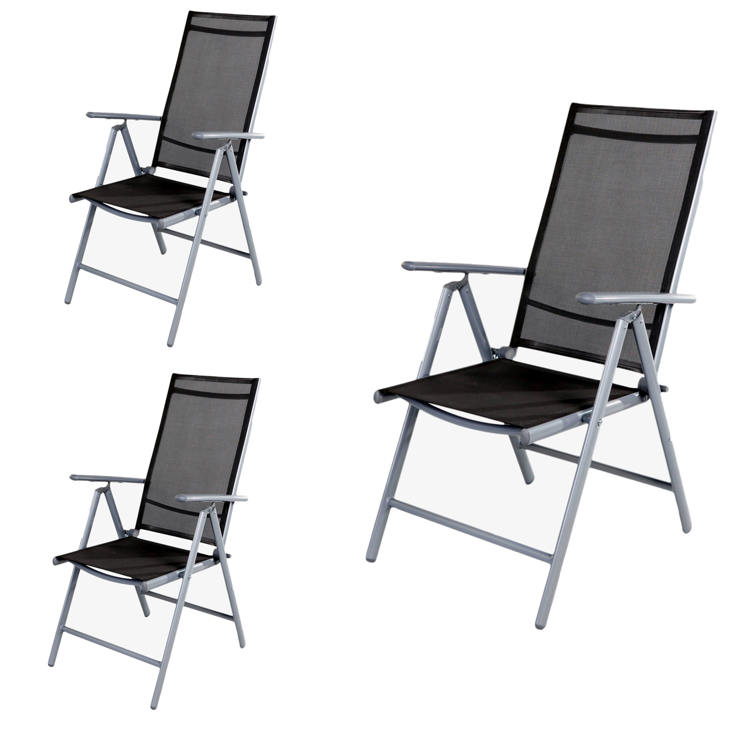 3 Stk Garten Klappstuhl Hochlehner Alu - Textilen 7- Positionen Silber