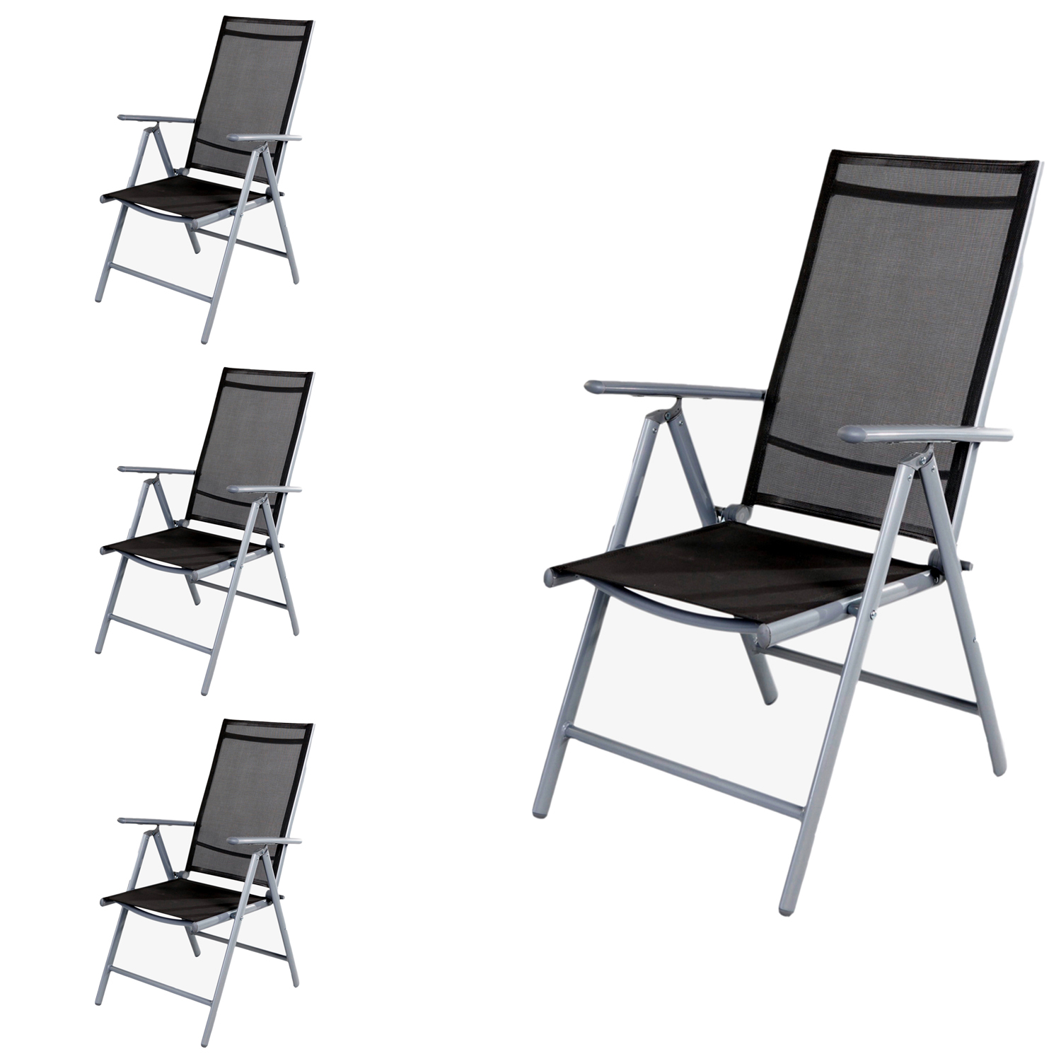 4 Stk Garten Klappstuhl Hochlehner Alu - Textilen 7- Positionen Silber