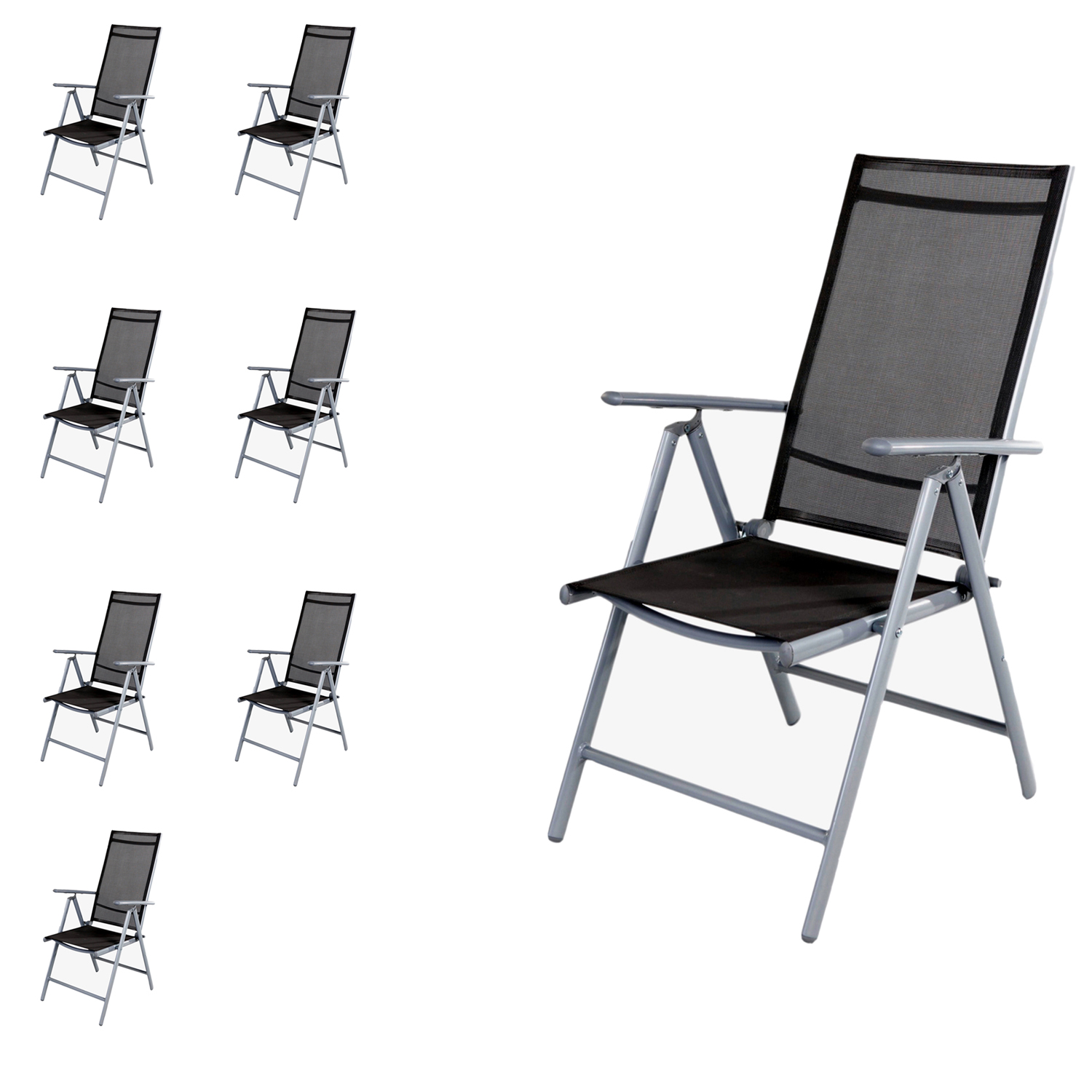 8 Stk Garten Klappstuhl Hochlehner Alu - Textilen 7- Positionen Silber