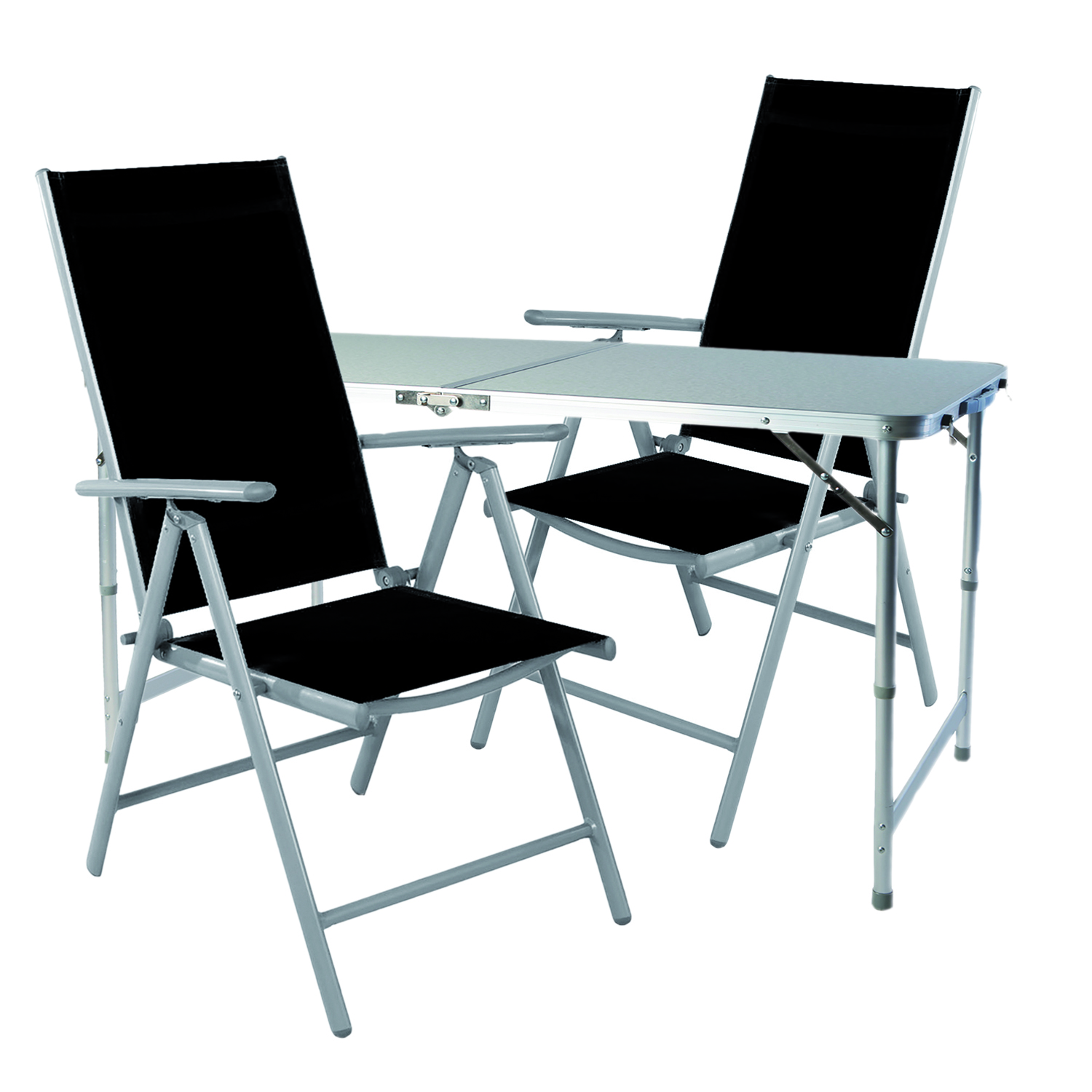 3-teiliges Campingmöbel Set höhenverstellbar Aluminium Textilen schwarz |  mojawode - Livestyle und Wohndekoration