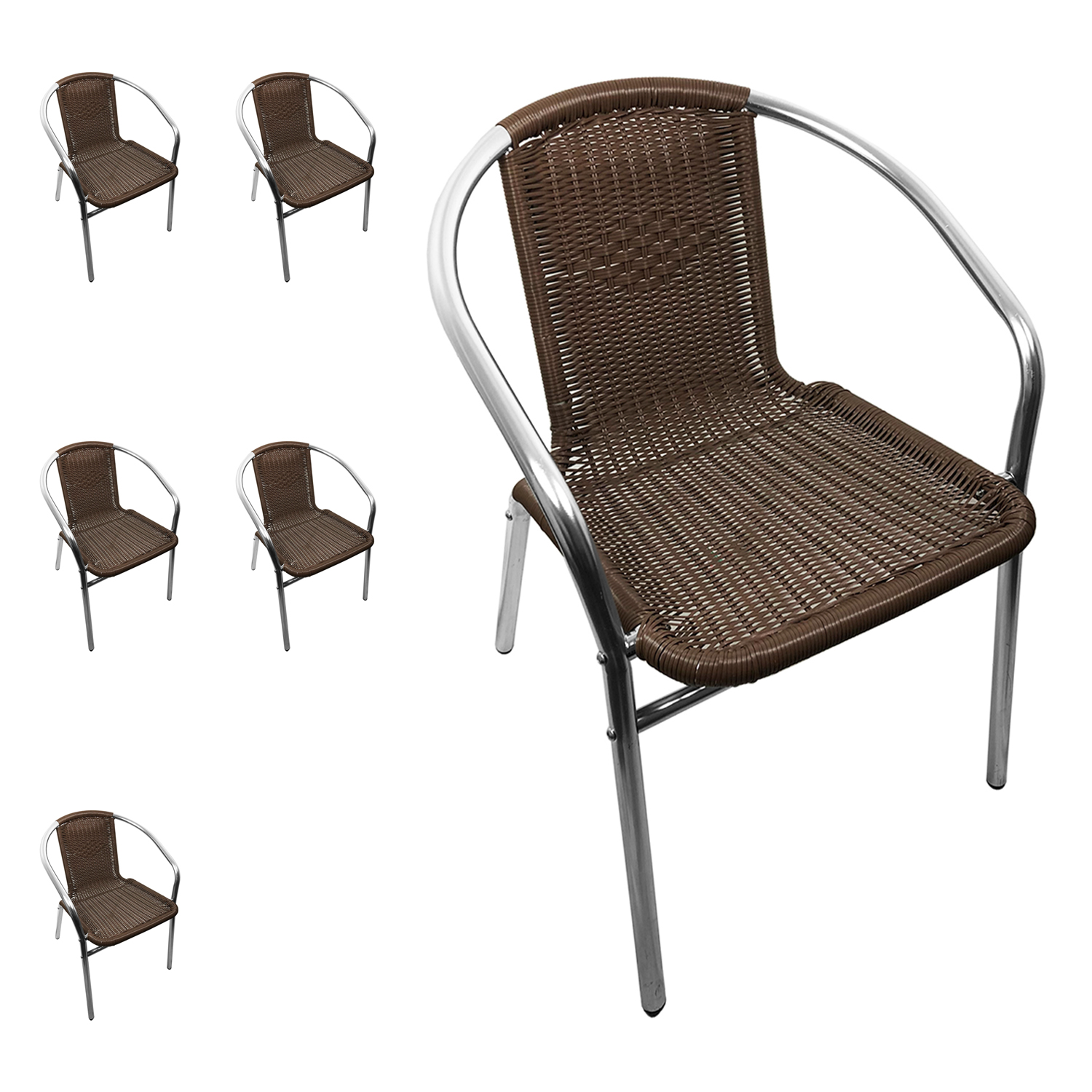 Polyrattan Stapelstuhl Bistrostuhl Gartenstuhl Silber//Mokka Mojawo® 4 Stk Alu