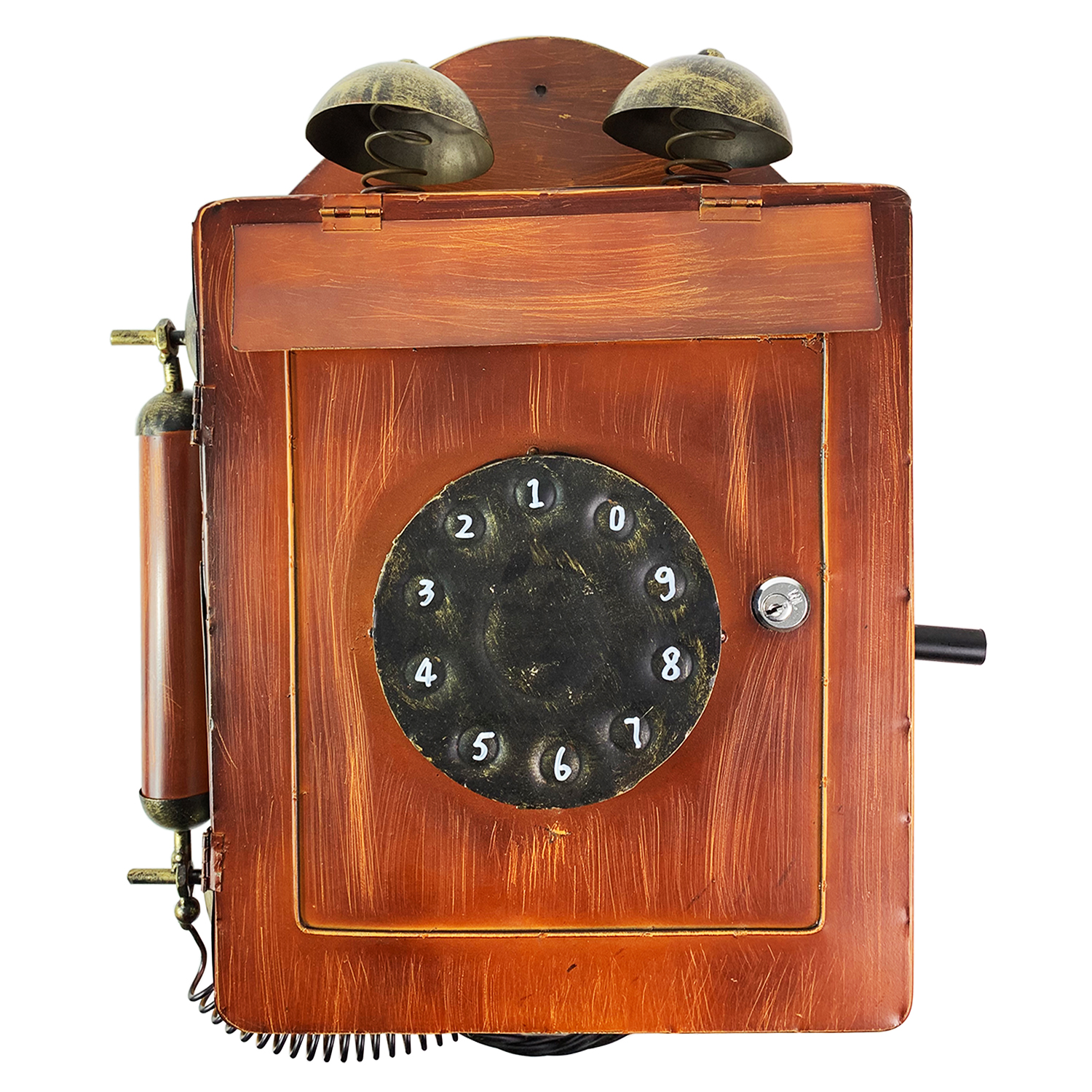 Briefkasten Telefon in Holz Optik Metall Postkasten Wandbriefkasten 2 Schlüssel