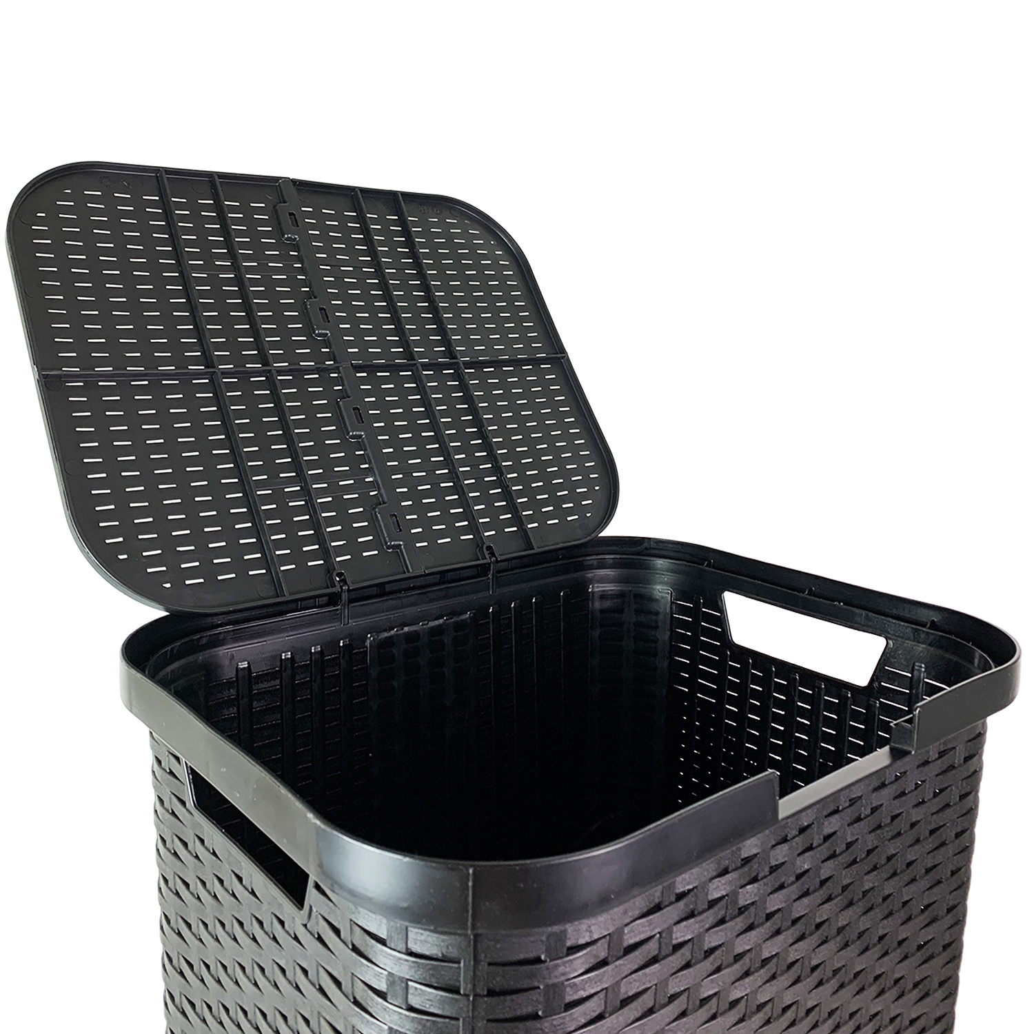 Rattan Wäschetruhe Wäschekorb Wäschebox mit Deckel Anthrazit Kunststoff