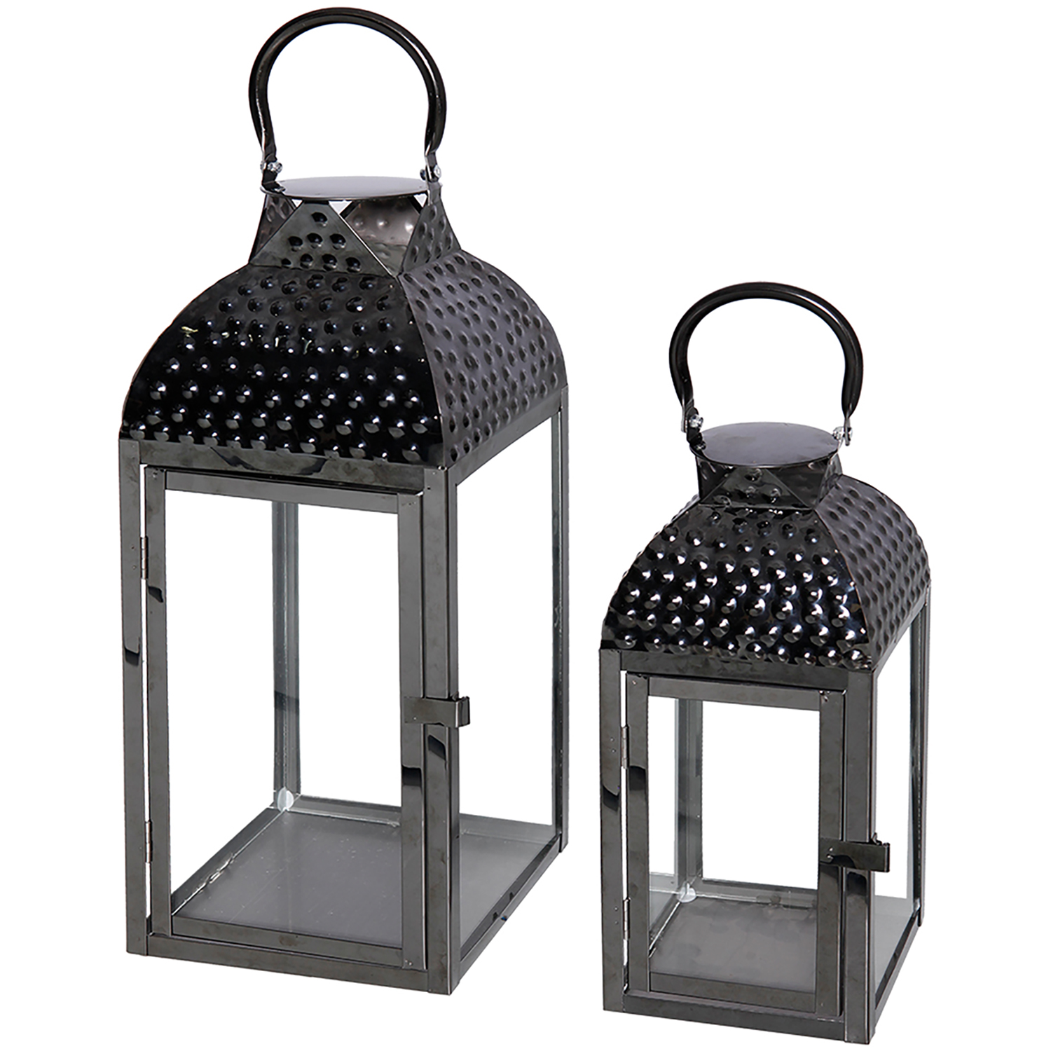 Schönes 2-tlg Luxus Gartenlaternen Set Windlicht Edelstahl Silber H35cm H46cm