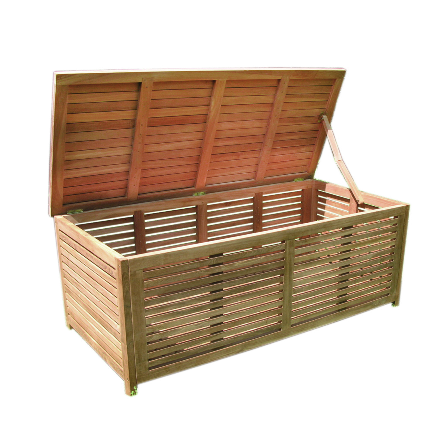 XXL Auflagenbox Gartenbox Kissenbox aus Teakholz offene Lattung