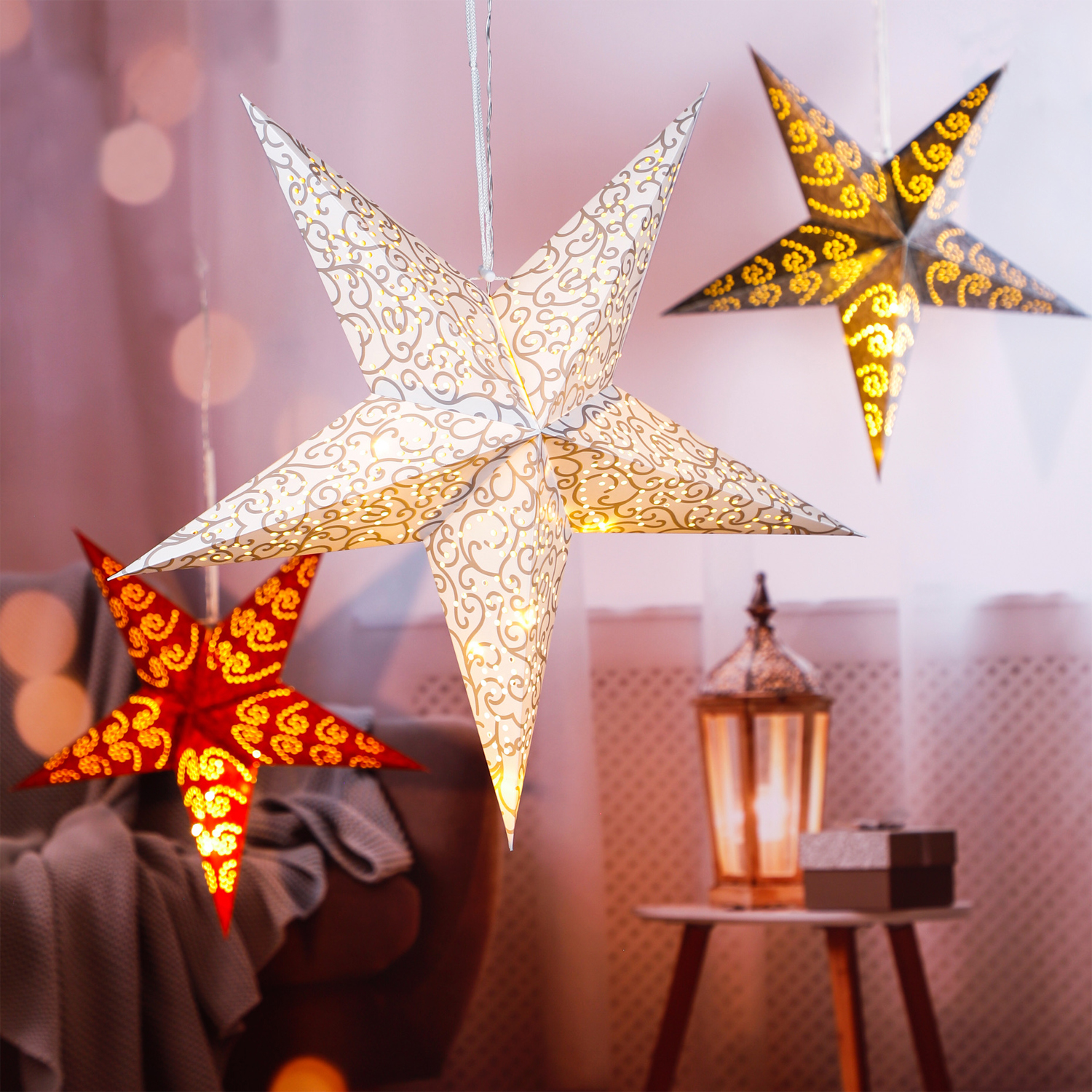LED Papier Weihnachtsstern  60cm Fensterstern Faltstern Innen warmwei  Batterie | mojawode - Livestyle und Wohndekoration